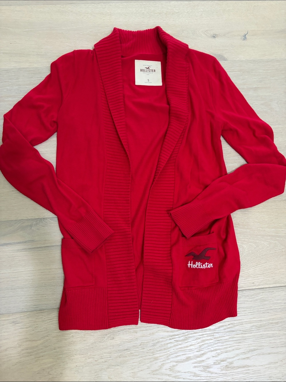 Hollister Red Open-Front Shawl Cardigan